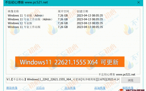 【不忘初心】 免费下载Windows11 22H2 (22621.1555) X64 可更新[纯净精简版][2.67G]
