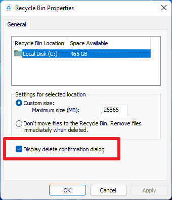 在Windows11上启用文件删除确认