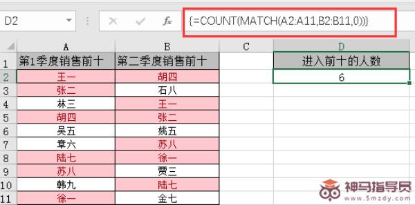 Excel中如何统计两列数据的重复值？